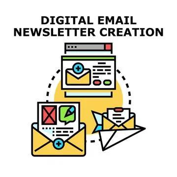 Digital email newsletter creation process and marketing Stock Illustration