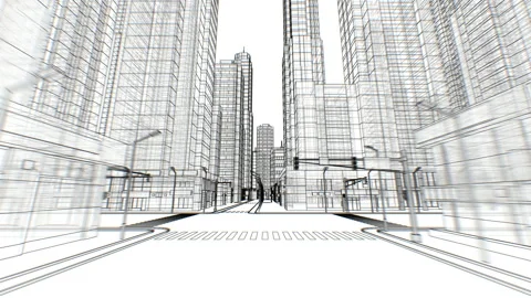 Digital Empty Streets in Abstract City Moving Through Seamless Digital 3d 動画素材 111262153