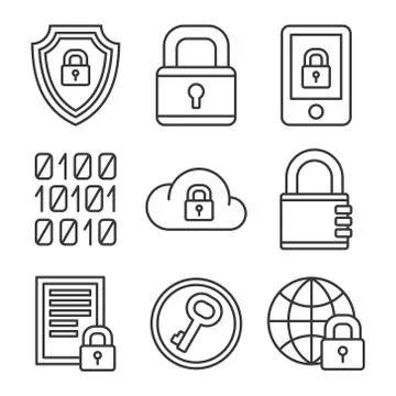 Digital Encrypt Technology Security Icons Set. Line Style Vector Stockillustratie