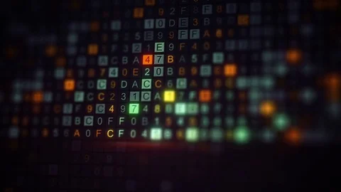 Digital encrypted code on computer monitor loopable animation 4k UHD (3840x2160) Stockbeeldmateriaal 81374274