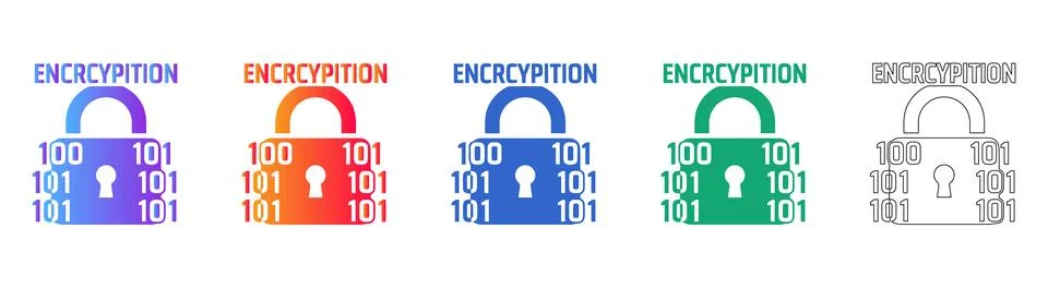 Digital Encryption and Security Icon Set Illustrazione stock