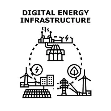 Digital energy infrastructure connecting smart power systems Stockillustratie