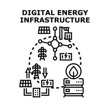 Digital energy infrastructure connecting smart grid systems Stock-Illustration