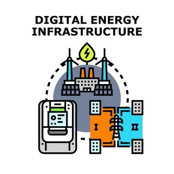 Digital energy infrastructure managing power distribution network Ilustración de archivo