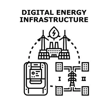 Digital energy infrastructure managing power distribution network Stock Illustration