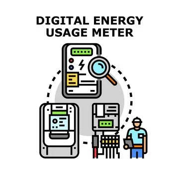 Digital energy meter technology for smart electricity usage monitoring Иллюстрация