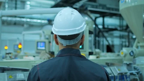 Digital energy push button of industrial automation equipment. Worker engineer Stock Footage 128169478