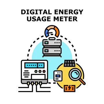 Digital energy usage meter concept optimizing power consumption Иллюстрация