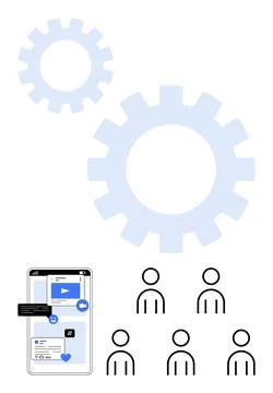 Digital Engagement Smartphone Tech, Team Collaboration, and Mechanism of So.. Stock Illustration