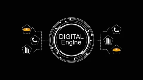 Digital engine concept with icons and data flow. Digital engine for automot.. Stock Footage 337815533
