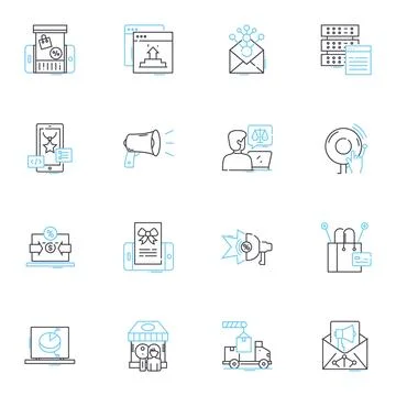 Digital engine linear icons set. Efficiency, Innovation, Automation Illustrazione stock