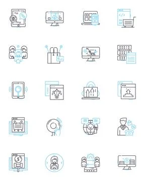 Digital engine linear icons set. Efficiency, Innovation, Automation Illustrazione stock