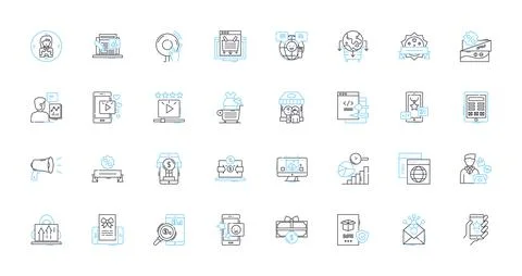 Digital engine linear icons set. Efficiency, Innovation, Automation Illustrazione stock
