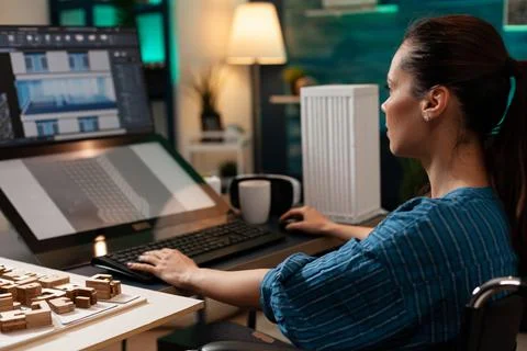 Digital engineer working on virtual blueprint building Fotos de archivo