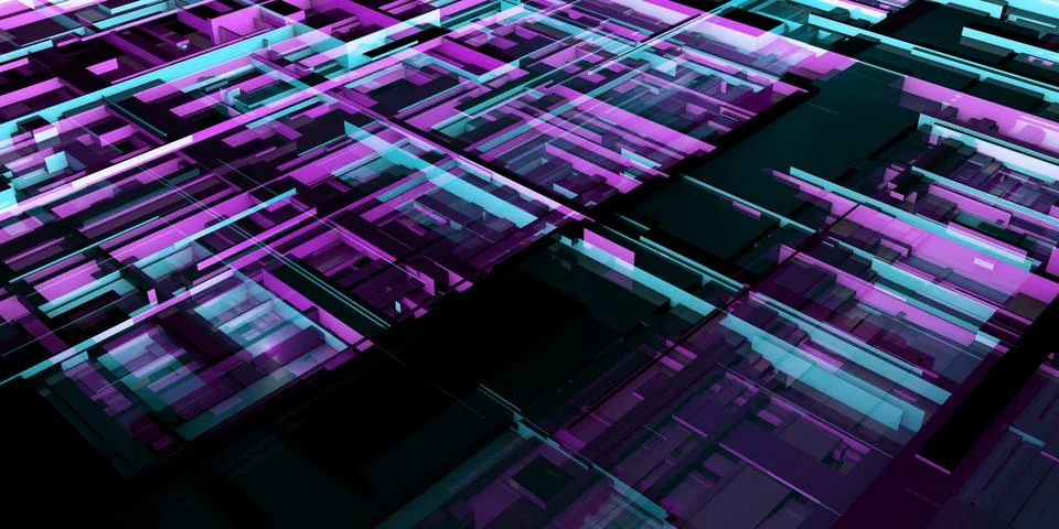 Digital Engineering Blueprint With Cyber Layered Matrix Grid Illustrazione stock
