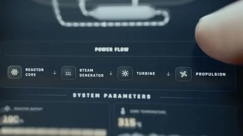 Digital engineering interface traces power flow from the reactor core Stock Photos