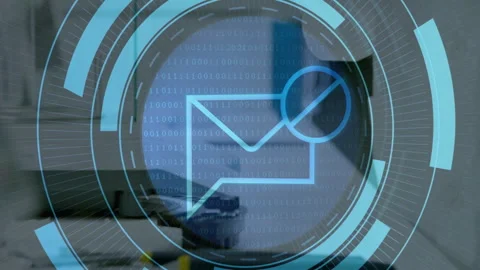 Digital envelope and binary code animation on office desk background Video stock 304843456