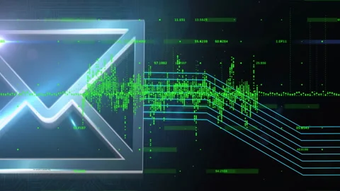 Digital envelope icon with green data streams and binary coding animation Stock Footage 304843335