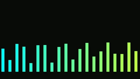 Digital equalizer audio bars pulsing with neon blue light waves on dark Stockbeeldmateriaal 347985086