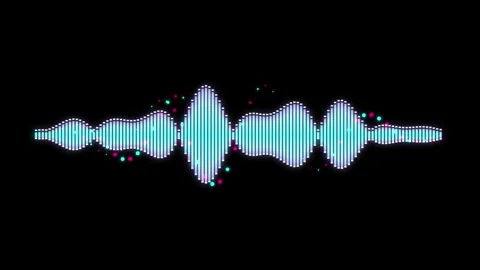 Digital equalizer waveform with glowing cyan bars and scattered pink and bl.. Stock Footage 346845588