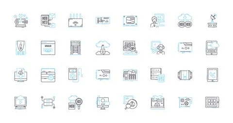 Digital equipment linear icons set. Smartph, Tablet, Laptop, Desktop, Camera Stockillustratie