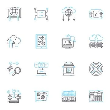 Digital equipment linear icons set. Smartph, Tablet, Laptop, Desktop, Camera Stockillustratie
