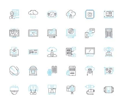Digital equipment linear icons set. Smartph, Tablet, Laptop, Desktop, Camera Stockillustratie
