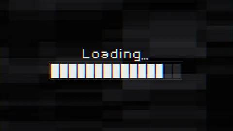 Digital error loading screen visual pixel glitch blocks, scan lines, and bright Stock Footage 340573040