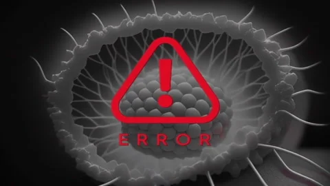 Digital Error Warning Over Microscopic Cell, Symbolizing Biological Malfunc.. Stock Footage 318951818