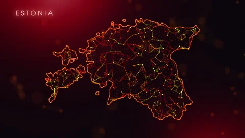 Digital Estonia Map Motion Reveal With Abstract Red And Orange Plexus Netwo.. Stock Footage 330951789