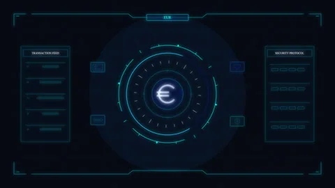 Digital euro currency interface featuring radar scan data analysis Stock Footage 348329057