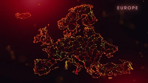 Digital Europe Map Motion Reveal With Abstract Red And Orange Plexus Networ.. Stock Footage 329765403