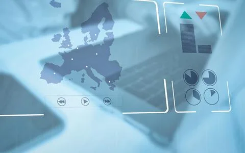 Digital European Map Interface Technology Global Business Connectivity Data.. Stock Photos