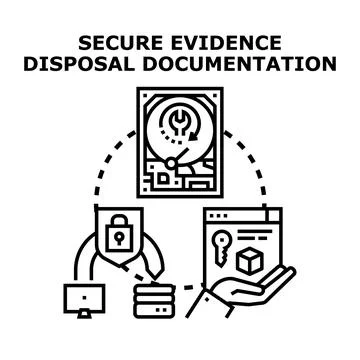 Digital evidence disposal documentation process with secure data erasure Stock Illustration