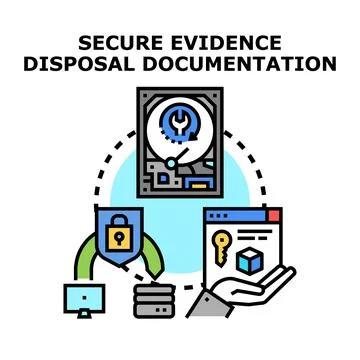 Digital evidence disposal documentation process with secure data erasure Stock Illustration