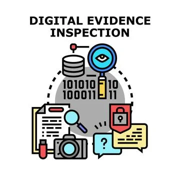 Digital evidence inspection finding cyber crime data Stock Illustration