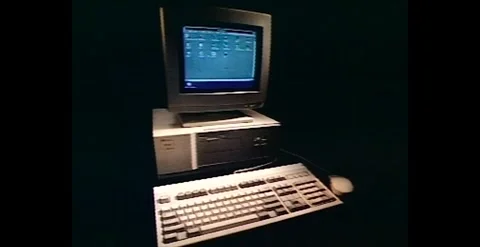 Digital Evolution: Assorted Shots of Early 1990s Desktop Computers Video stock 273665588
