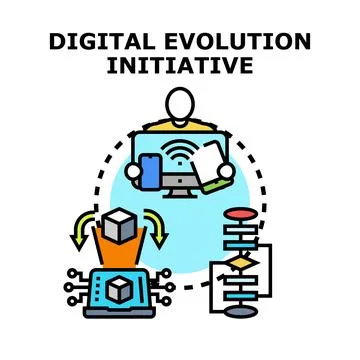 Digital evolution initiative transforming data process strategy Stock Illustration