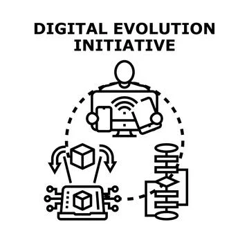 Digital evolution initiative transforming data process strategy Stock Illustration