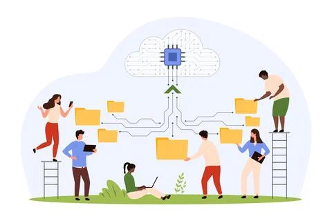 Digital exchange and data transfer over network connection, cloud storage and Stock Illustration
