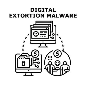 Digital extortion malware attacking computer and demanding money Stock Illustration