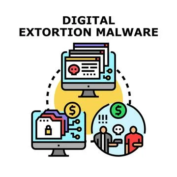 Digital extortion malware attacking computer and demanding money Stock Illustration