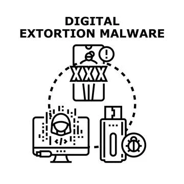 Digital extortion malware attacking personal privacy data Stock Illustration