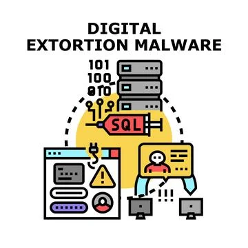 Digital extortion malware attacking server and personal data Stock Illustration