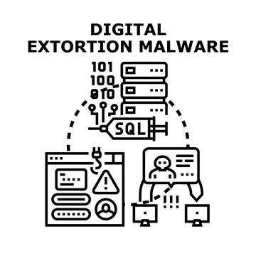 Digital extortion malware attacking server and personal data Stock Illustration
