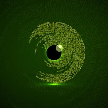 Digital eye with binary code, technology oncept. Futuristic tech secure sur.. Illustrazione stock