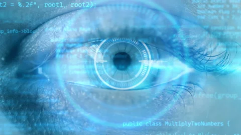 Digital eye with binary codes. Concept of future innovation and AI Video stock 233994365
