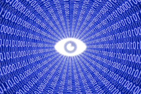 Digital eye in blue data stream Stock Illustration