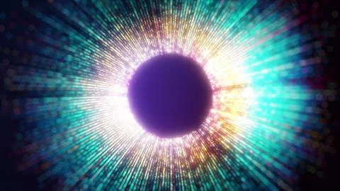 Digital Eye Fly-Through: An abstract animation of a glowing pupil and iris made Stock Illustration