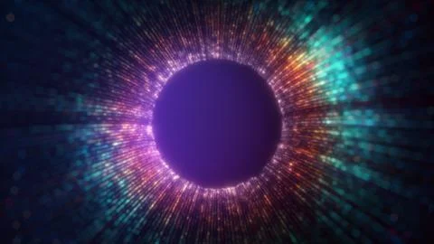 Digital Eye Fly-Through: An abstract animation of a glowing pupil and iris made Stock Illustration